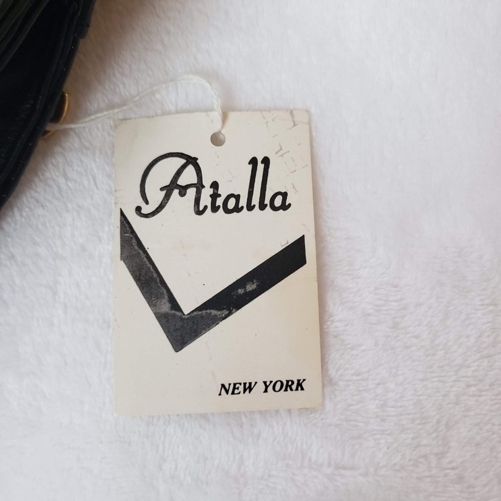 VINTAGE Atalla Handbags Leather Saddlebag Press Lock Deadstock Black Gold - Picture 10 of 12